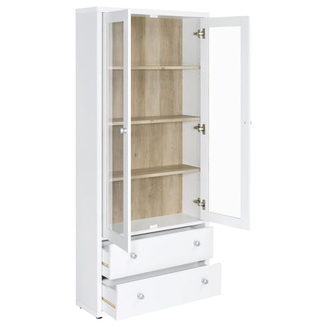 Hawthorne White Tall Glass Door Cabinet with Drawers, 4-Shelf
