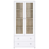 Hawthorne White Tall Glass Door Cabinet with Drawers, 4-Shelf