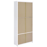 Hawthorne White Tall Glass Door Cabinet with Drawers, 4-Shelf