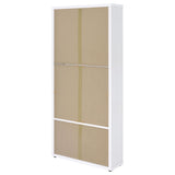 Hawthorne White Tall Glass Door Cabinet with Drawers, 4-Shelf