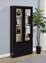 Hawthorne Black Glass Door Cabinet with Drawers, 4-Shelf