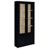 Hawthorne Black Glass Door Cabinet with Drawers, 4-Shelf