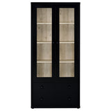 Hawthorne Black Glass Door Cabinet with Drawers, 4-Shelf