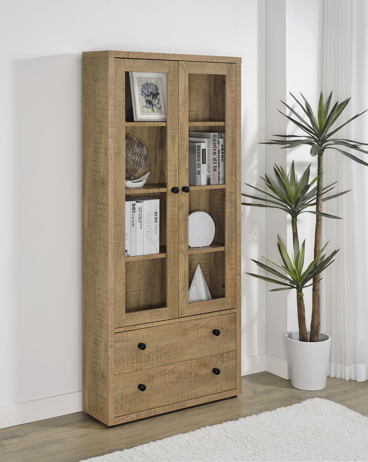 Hawthorne Tall Glass Door Cabinet with Drawers, Mango