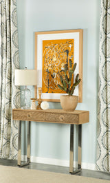 Draco 2-Drawer Console Table, Hand-Carved Mango Wood, Natural
