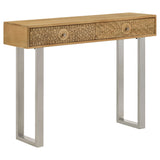 Draco 2-Drawer Console Table, Hand-Carved Mango Wood, Natural