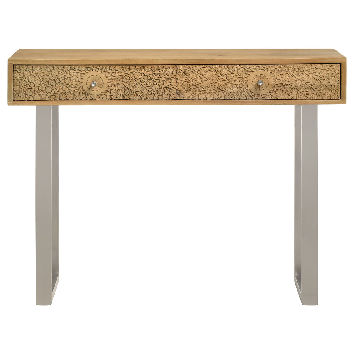 Draco 2-Drawer Console Table, Hand-Carved Mango Wood, Natural