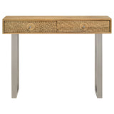 Draco 2-Drawer Console Table, Hand-Carved Mango Wood, Natural