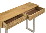 Draco 2-Drawer Console Table, Hand-Carved Mango Wood, Natural