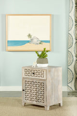 August White Washed Mango Wood 1-Drawer Storage Cabinet