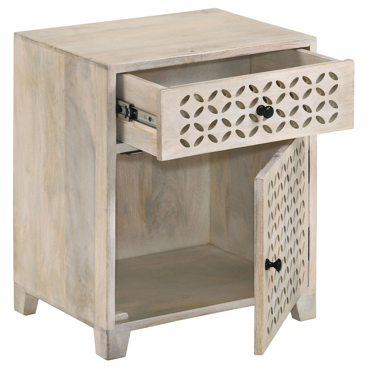 August White Washed Mango Wood 1-Drawer Storage Cabinet