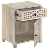August White Washed Mango Wood 1-Drawer Storage Cabinet