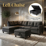 L - Shaped 3 Piece Sectional Sofa With Chaise, Storage Ottoman & Cup Holders