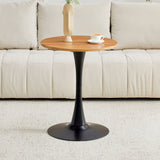 Round Dining Table With Faux Wood Top And Metal Pedestal, 23.6" Circle Table For Kitchen, Living Room, Small Spaces