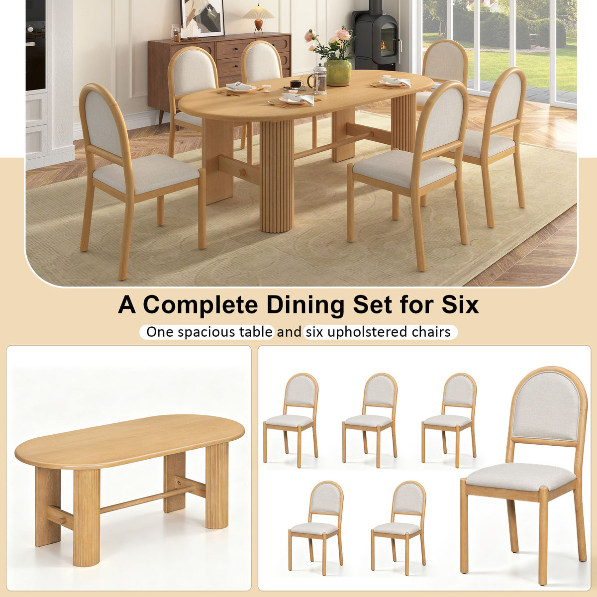 Oval Dining Table Set For 6 With 6 Upholstered Chairs