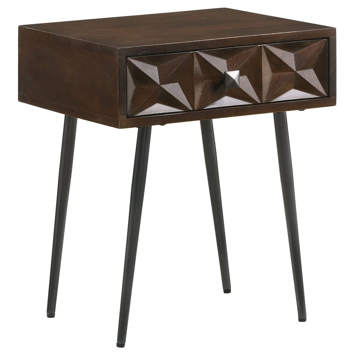 Ezra Solid Mango Wood 1-Drawer Accent Table, Coffee Brown