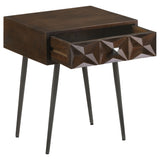 Ezra Solid Mango Wood 1-Drawer Accent Table, Coffee Brown