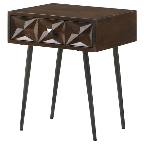 Ezra Solid Mango Wood 1-Drawer Accent Table, Coffee Brown