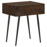 Ezra Solid Mango Wood 1-Drawer Accent Table, Coffee Brown