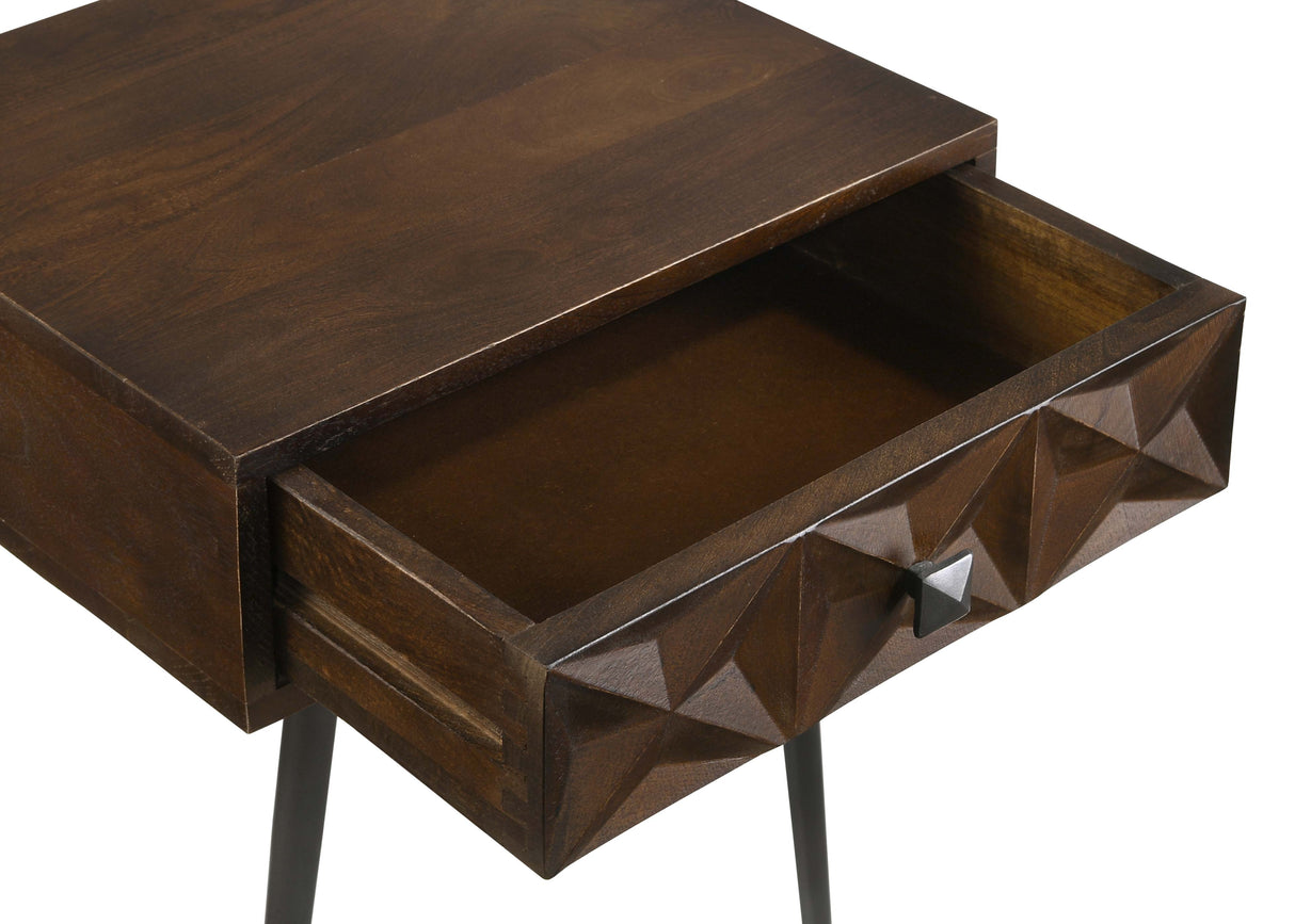 Ezra Solid Mango Wood 1-Drawer Accent Table, Coffee Brown