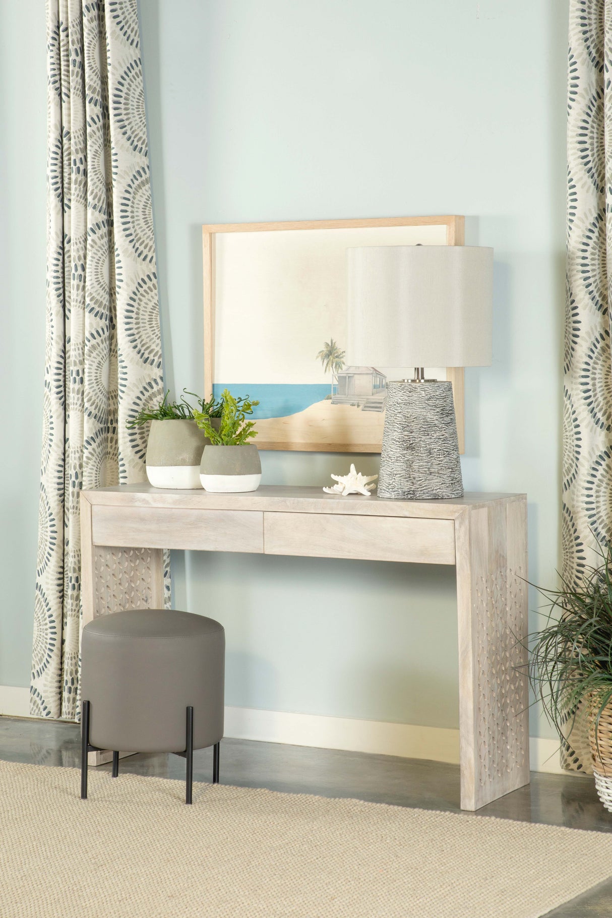 Rickman 2-Drawer Mango Wood Console Table, White Washed