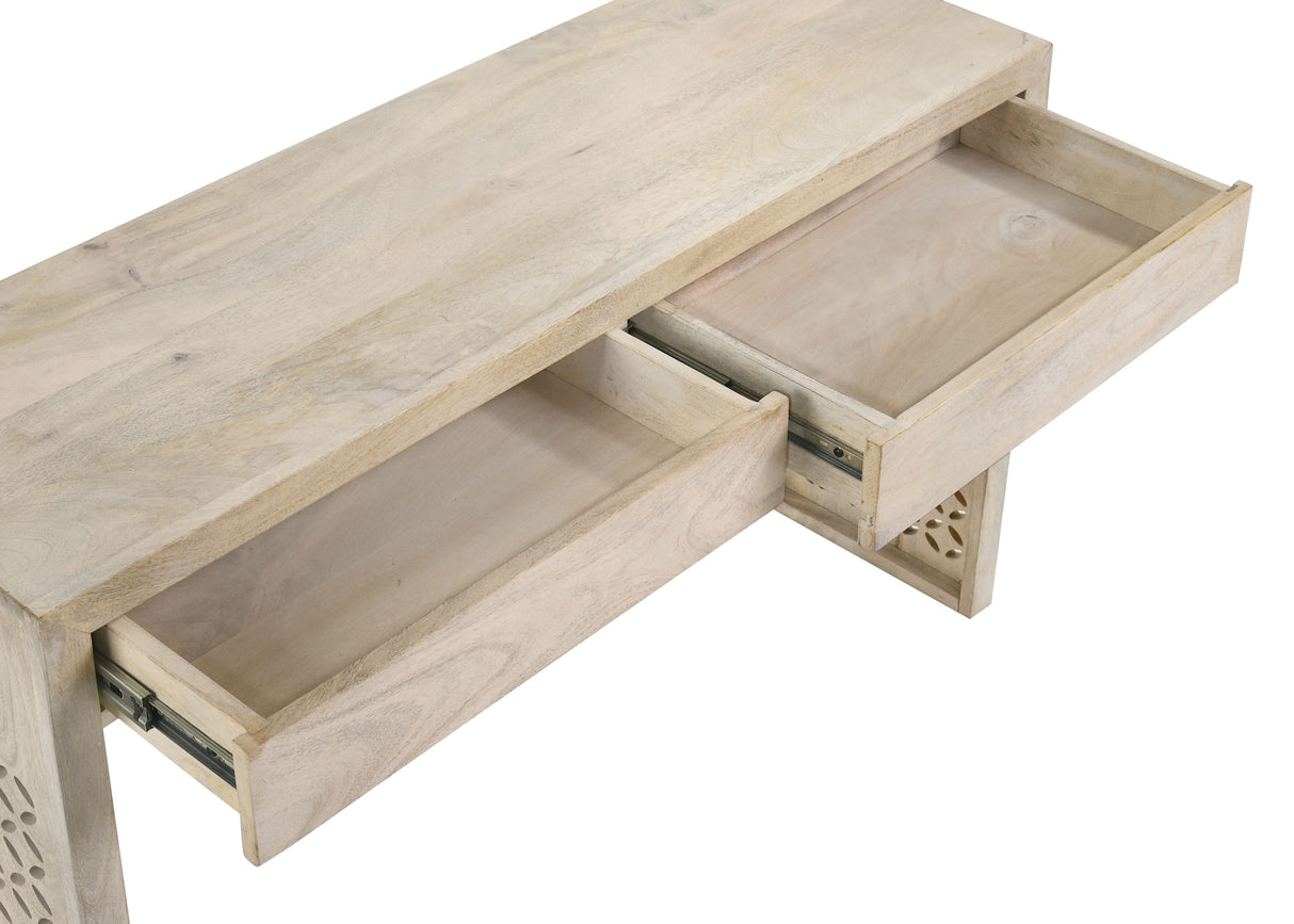 Rickman 2-Drawer Mango Wood Console Table, White Washed
