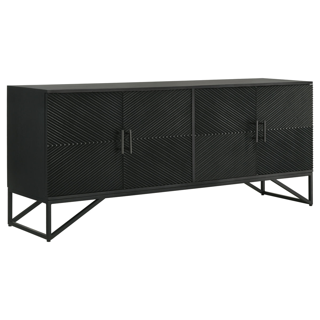 Riddell 4-Door Matte Black Wood Reeding Accent Cabinet