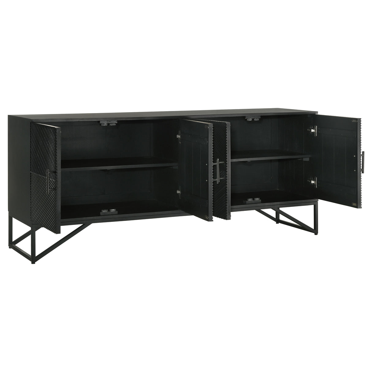 Riddell 4-Door Matte Black Wood Reeding Accent Cabinet