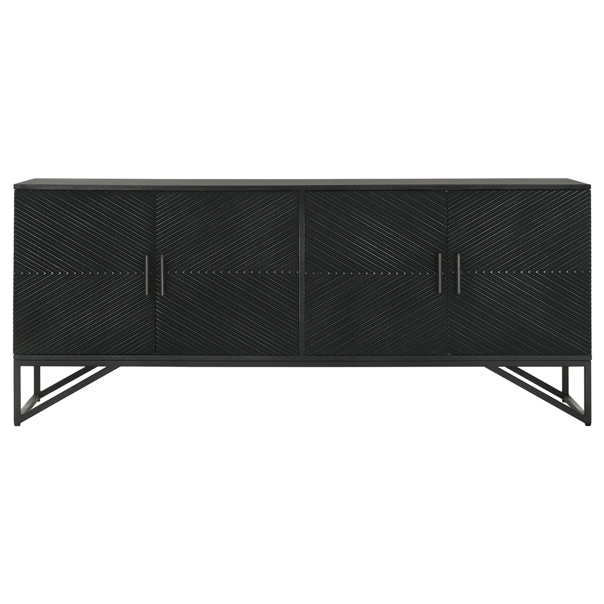 Riddell 4-Door Matte Black Wood Reeding Accent Cabinet