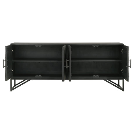 Riddell 4-Door Matte Black Wood Reeding Accent Cabinet
