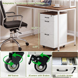 3 Drawer File Cabinet With Wheels, Vertical Rolling Storage For Letter / A4, Printer Stand & Mobile Organizer For Home Office - White