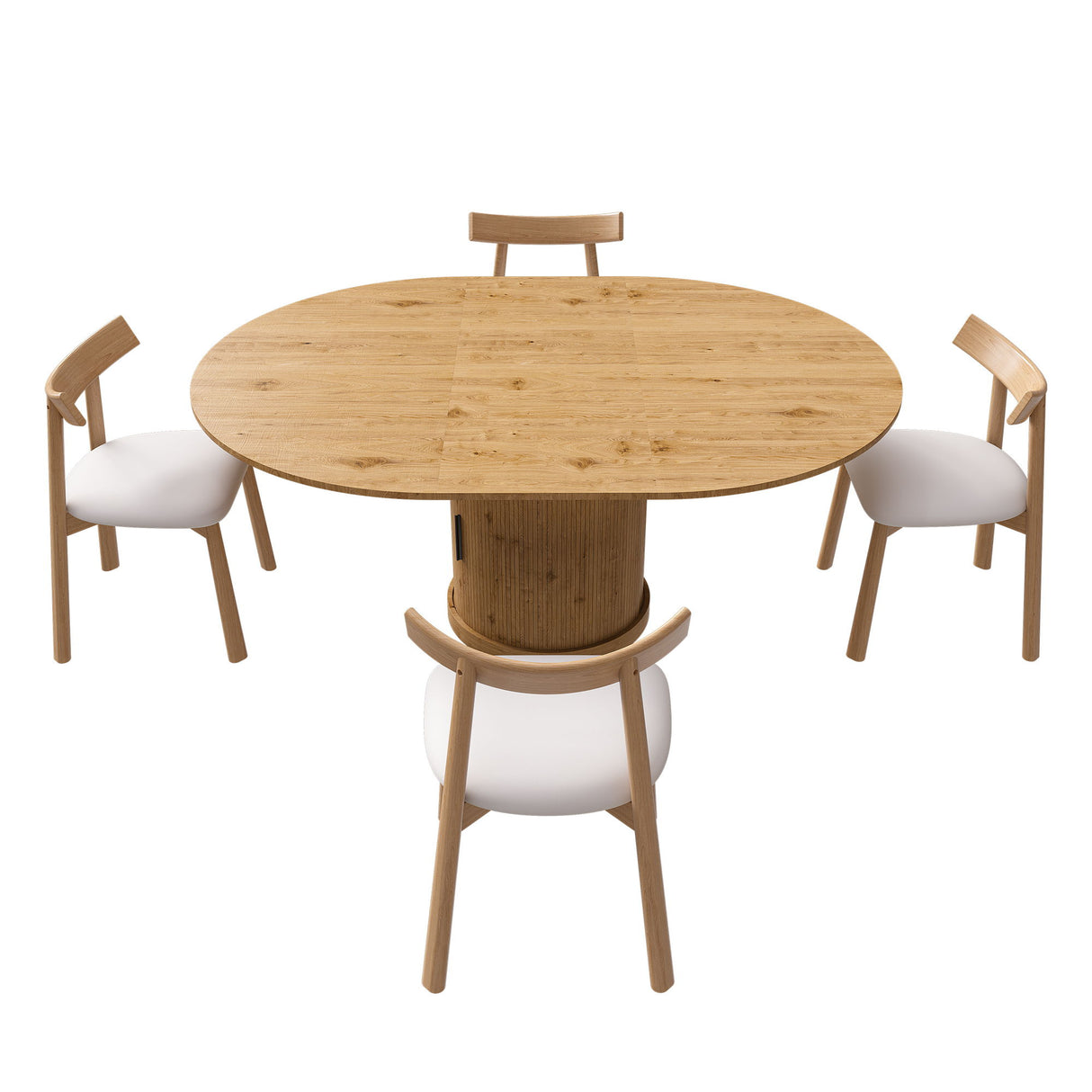 Extendable Oval Dining Table Set With 4 Cushioned Chairs, 2 Tier Storage - Oak