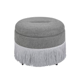 Round Storage Ottoman With Tassel, Decorative Accent Pouf For Living Room