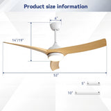 52" Ceiling Fan With 18W LED Light And Remote Control, 3 Blades DC Motor