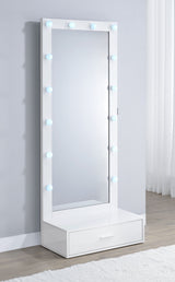 Spector 1-Drawer Lighted Full-Length Floor Mirror, White High Gloss