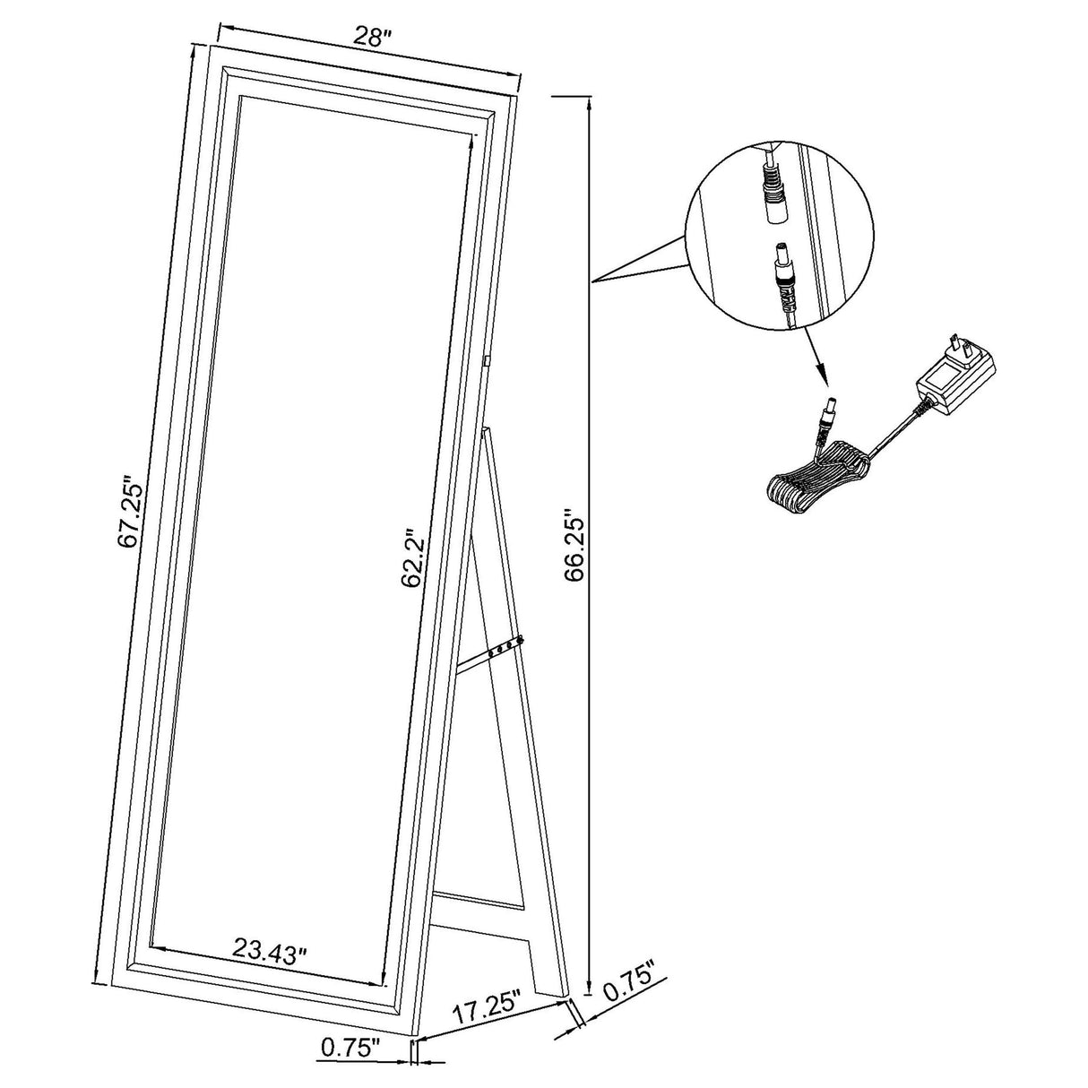Windrose 28x67 LED Standing Floor Mirror in Black