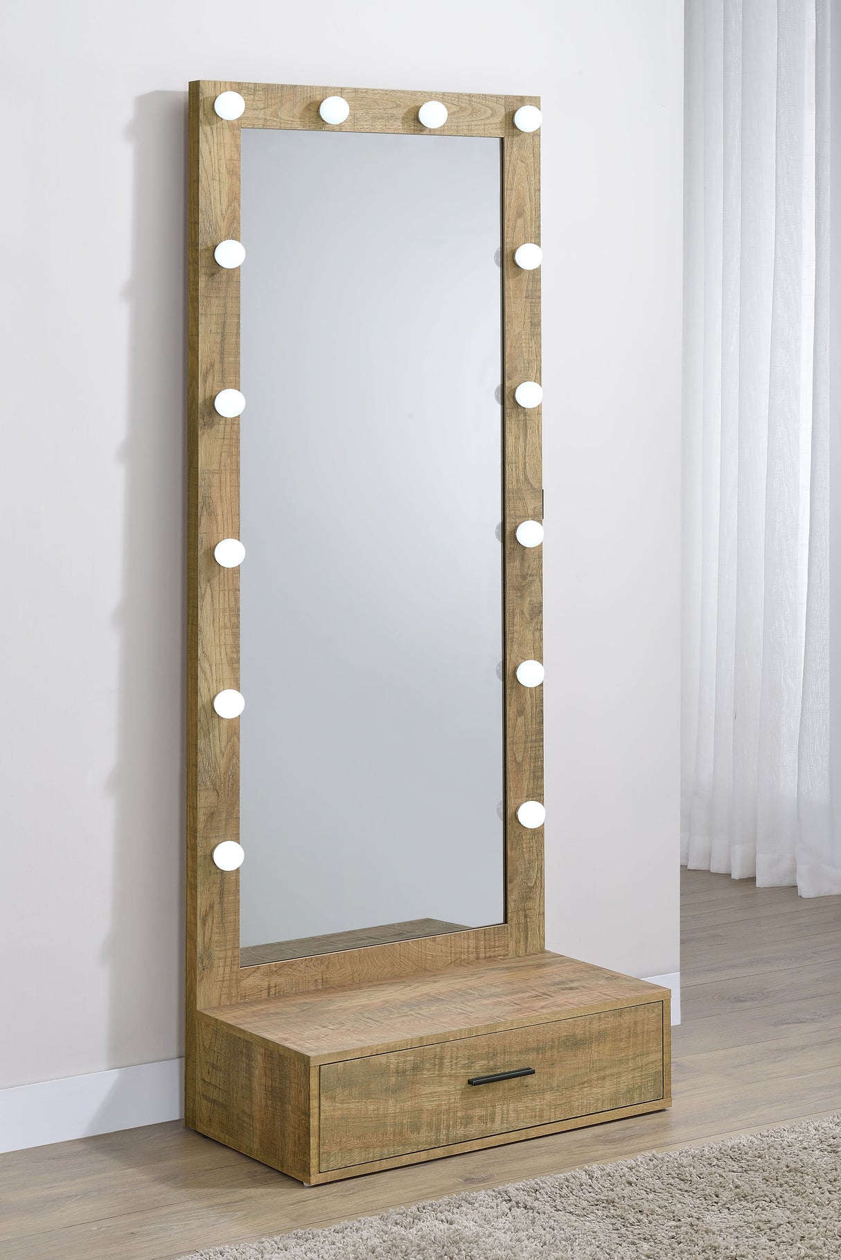 Spector Lighted Full-Length Floor Mirror with Drawer, Mango
