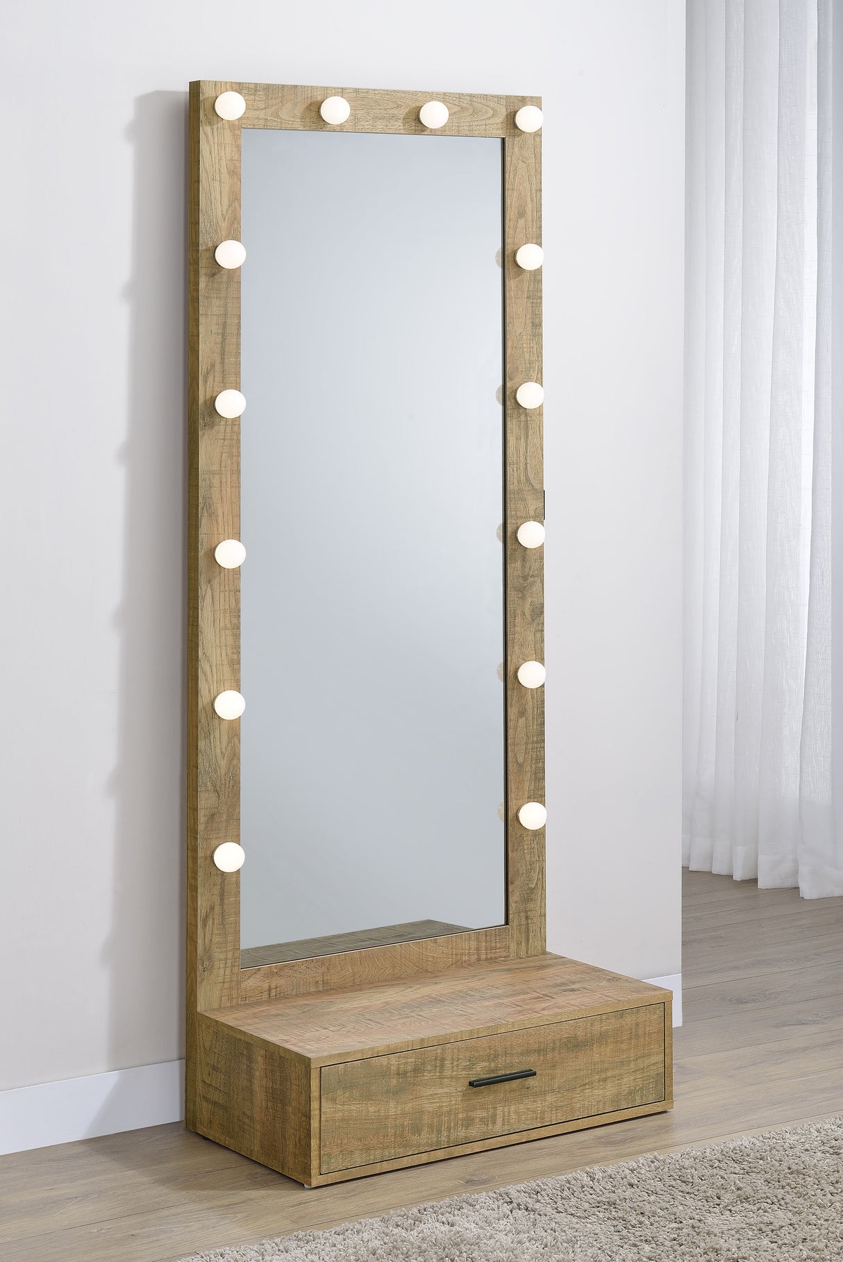 Spector Lighted Full-Length Floor Mirror with Drawer, Mango