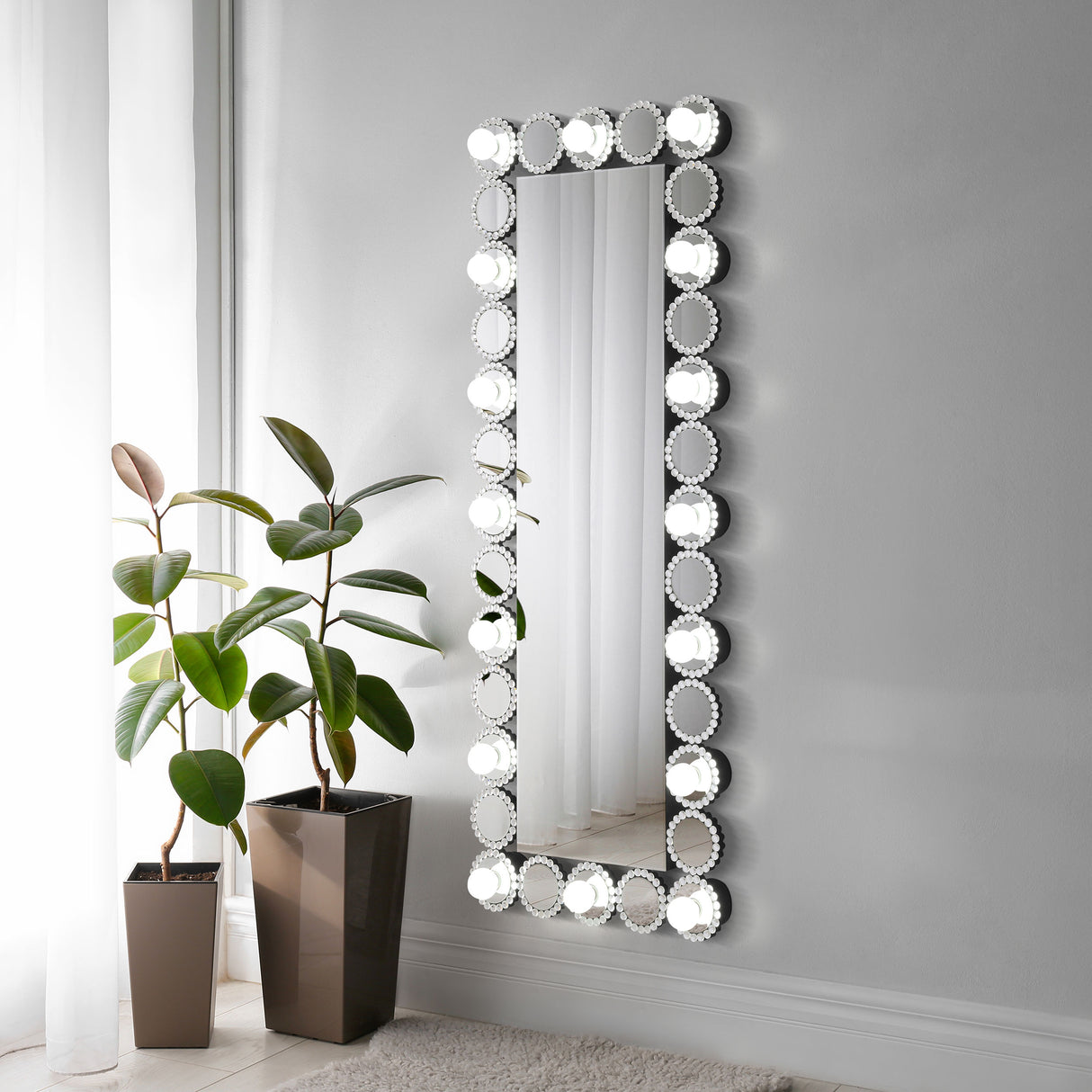 Aghes 24x62 LED Wall Mirror with Silver Mirror Frame