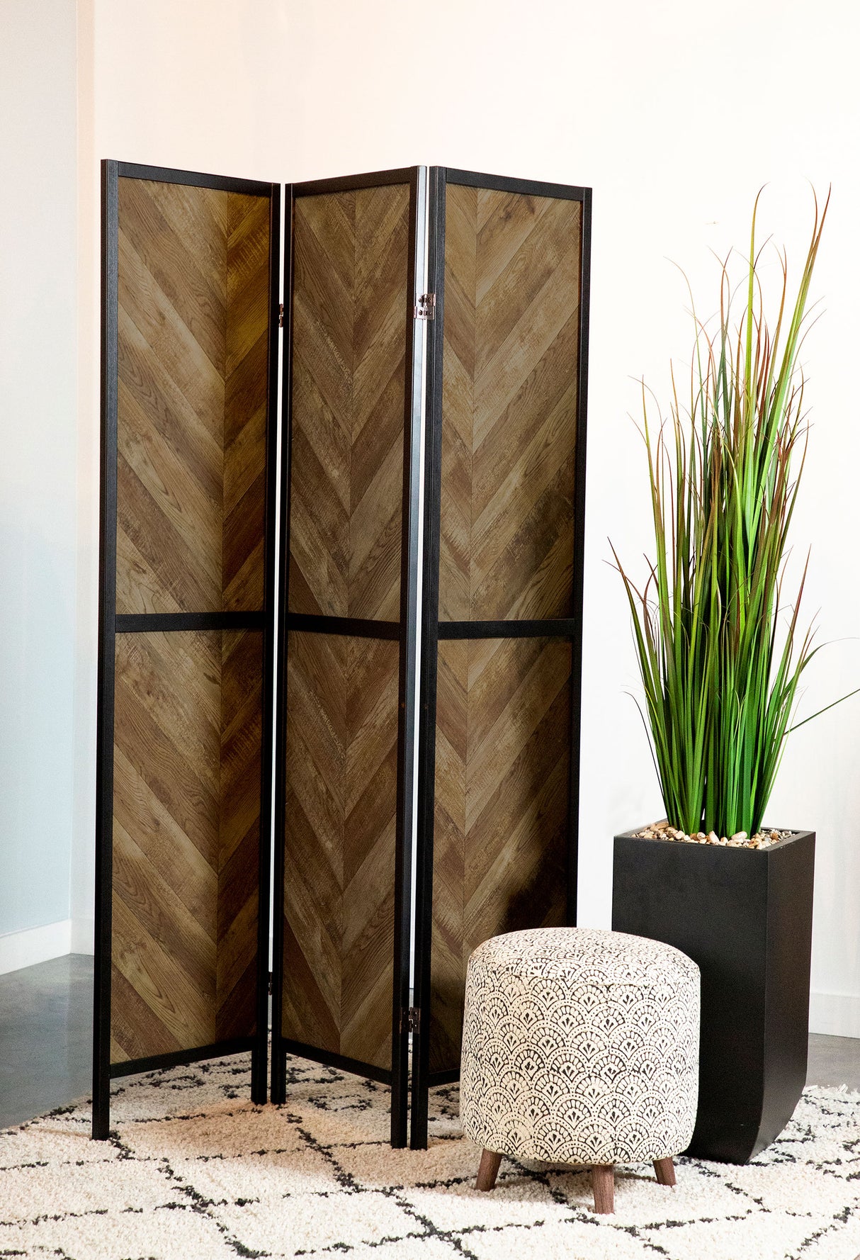 Marlene 3-Panel Folding Room Divider in Rustic Tobacco