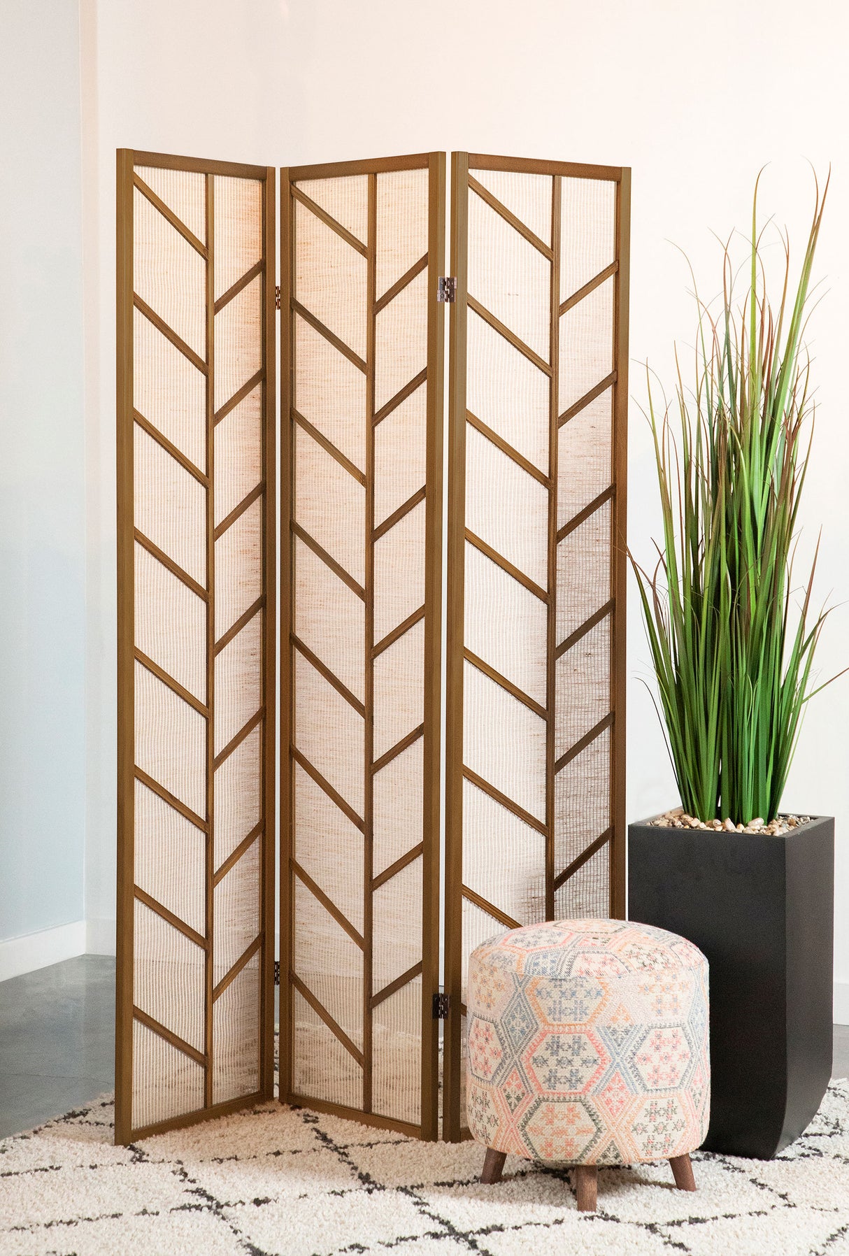 Mila 3-Panel Folding Shoji Screen, Walnut Pine with Jute Linen