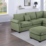 L - Sectional Sofa Set With Corner Wedge And Ottoman, 4 Piece Living Room Furniture - Sage