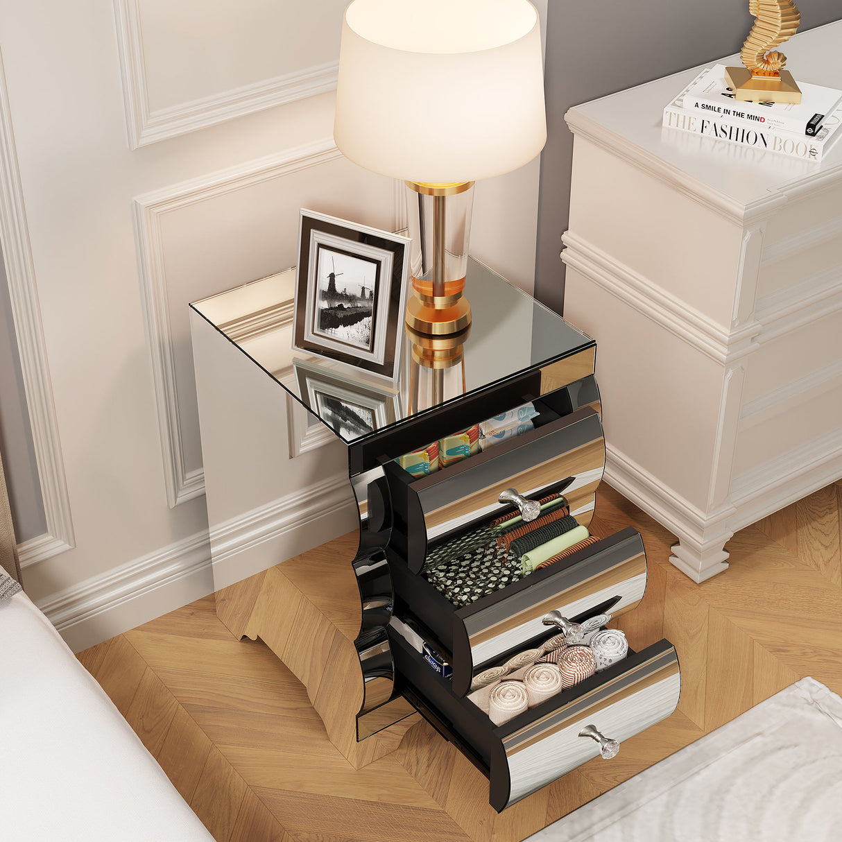 Nightstand With 3 Drawers, Bedside Table For Bedroom - Silver