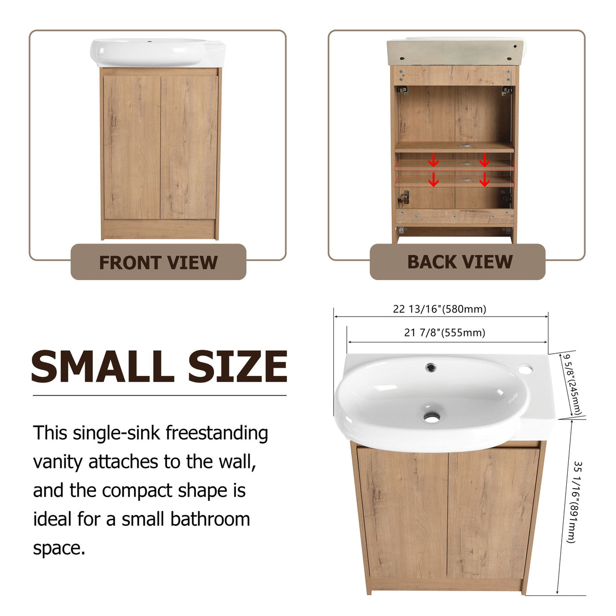 Freestanding Bathroom Vanity & Sink, Soft Close Doors