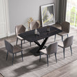 63" Artificial Stone Black Curved Black Metal Leg Dining Table - Black - Dining Tables - Alpine Outlets