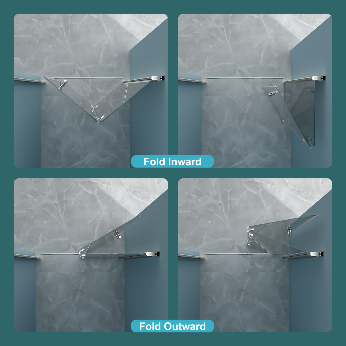 Bi Fold Frameless Shower Door With Tempered Glass,1 / 4" Thickness - Chrome