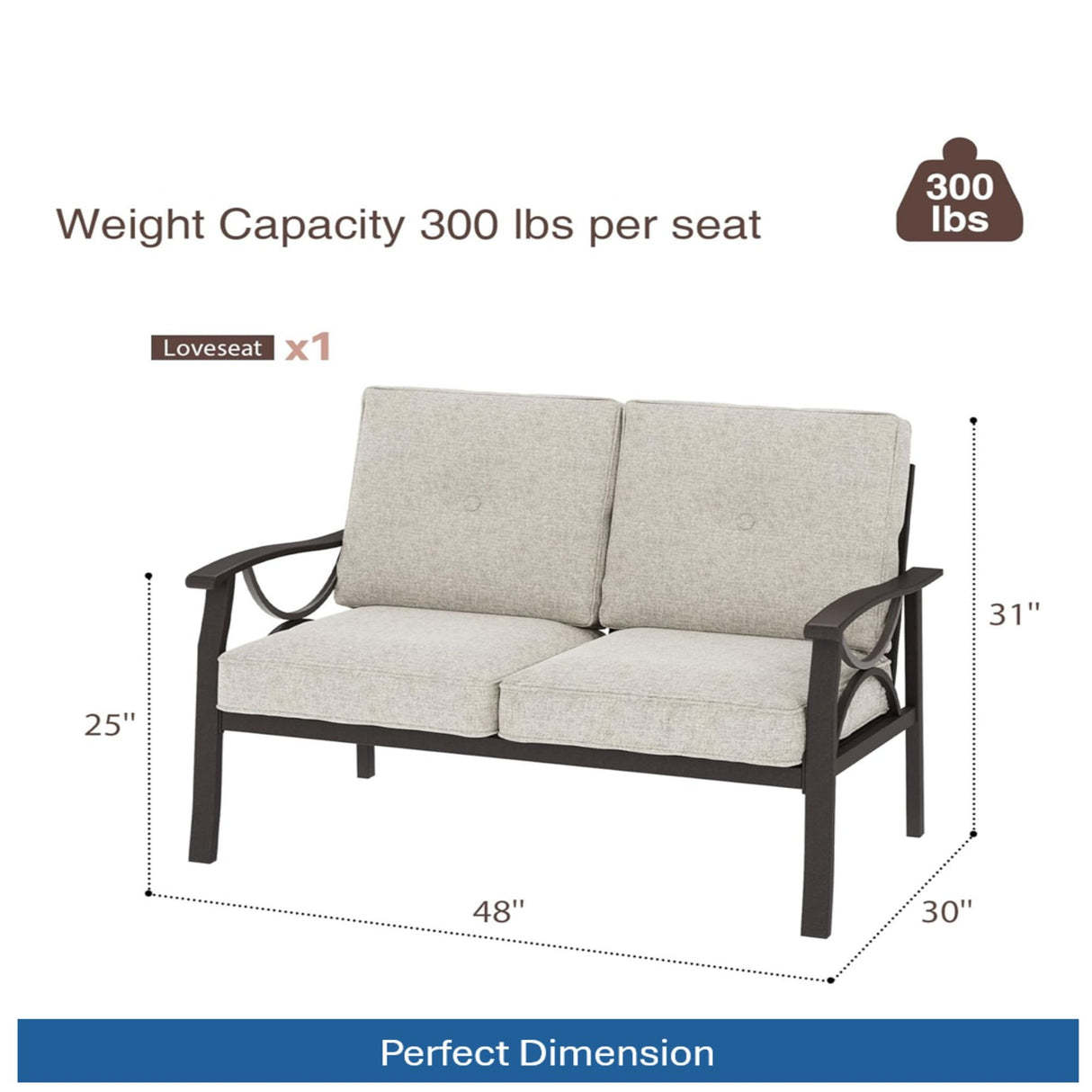 All-Weather Loveseat 2 Seats Sofa With Cushions