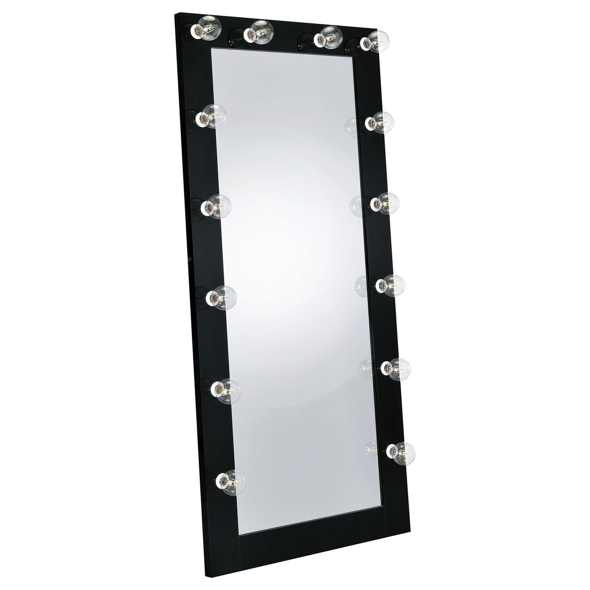 Zayan 32x71 Floor Mirror with LED Lighting, Black High Gloss