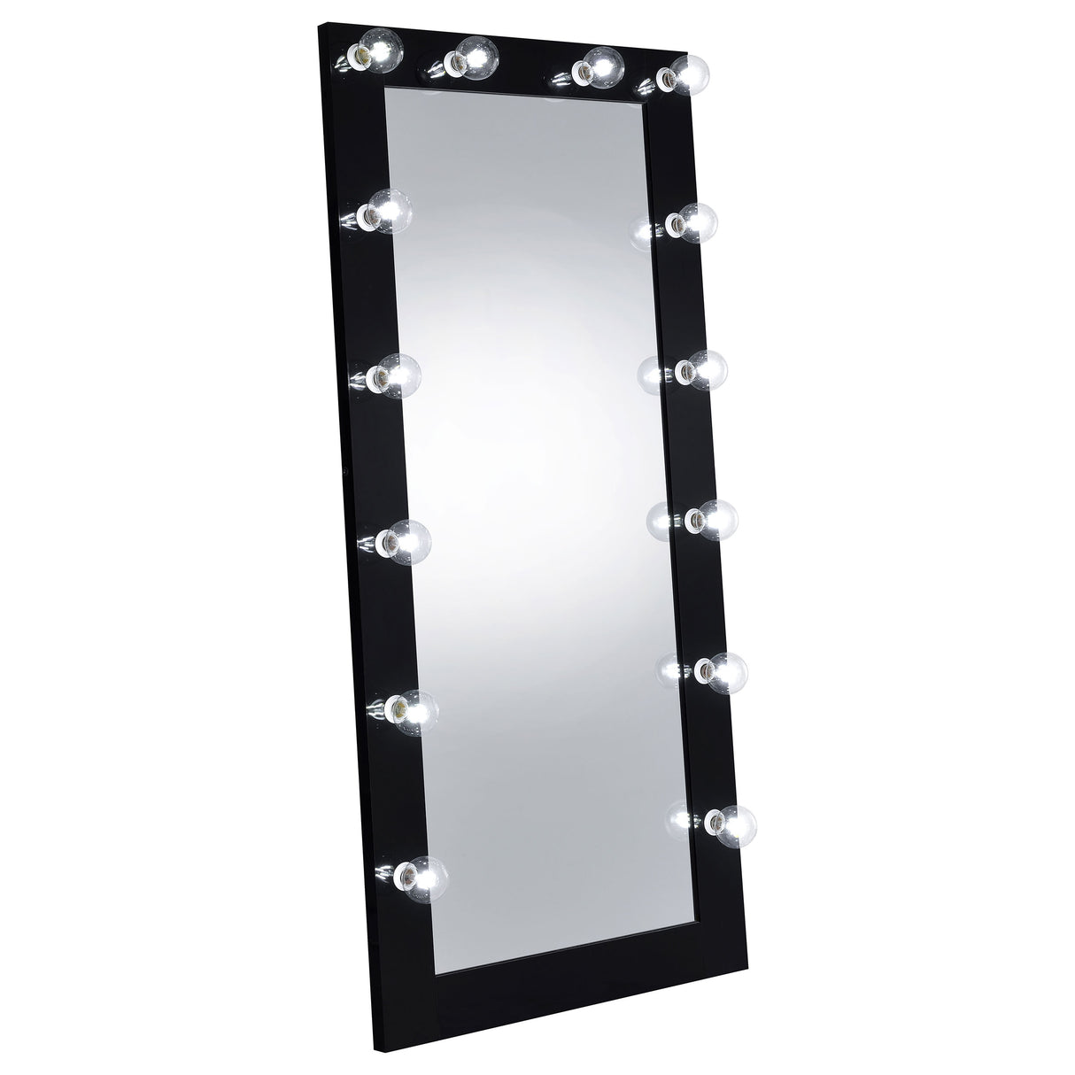 Zayan 32x71 Floor Mirror with LED Lighting, Black High Gloss