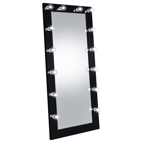 Zayan 32x71 Floor Mirror with LED Lighting, Black High Gloss